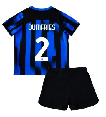 Inter Milan Denzel Dumfries #2 Hemmakläder Barn 2023-24 Kortärmad (+ Korta byxor)